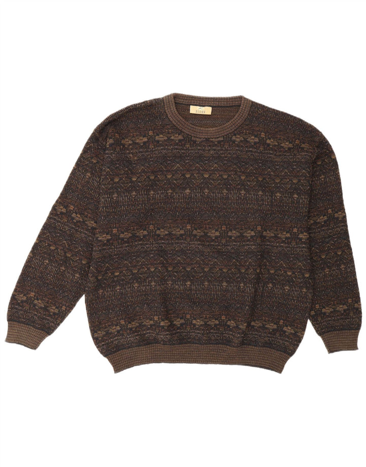 Rodes Herren-Pullover mit Rundhalsausschnitt, groß, braune, geometrische Wolle