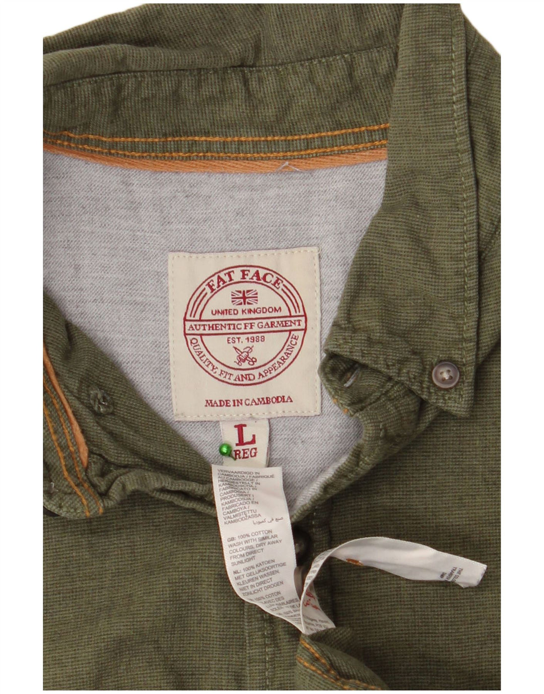FAT FACE Herren-Hemd, groß, Khaki, Baumwolle