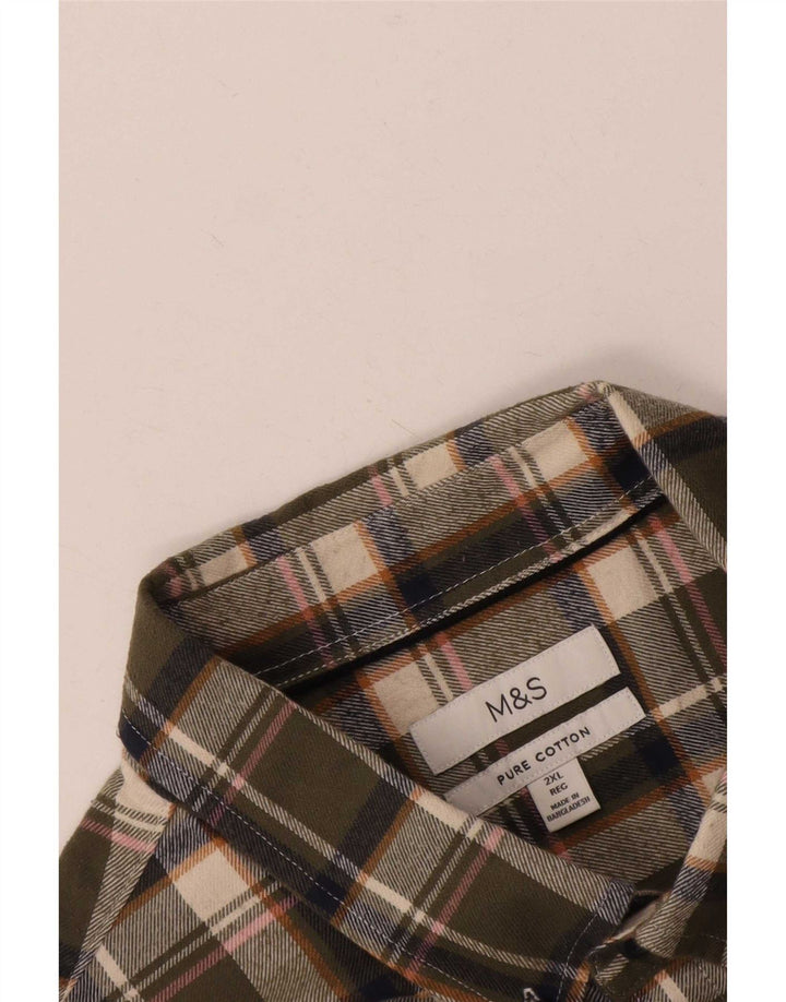 Marks & Spencer Herren-Flanellhemd 2XL, grün kariert, Baumwolle