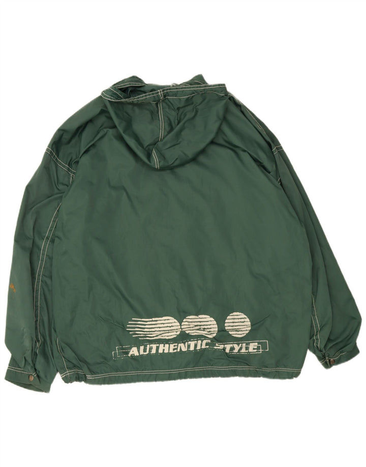 Authentische Herren-Windbreakerjacke mit grafischer Kapuze, Gr. 40, großes grünes Nylon