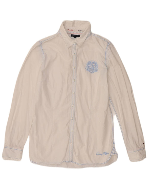 Tommy Hilfiger Damenhemd US 12 Large Weiße Baumwolle