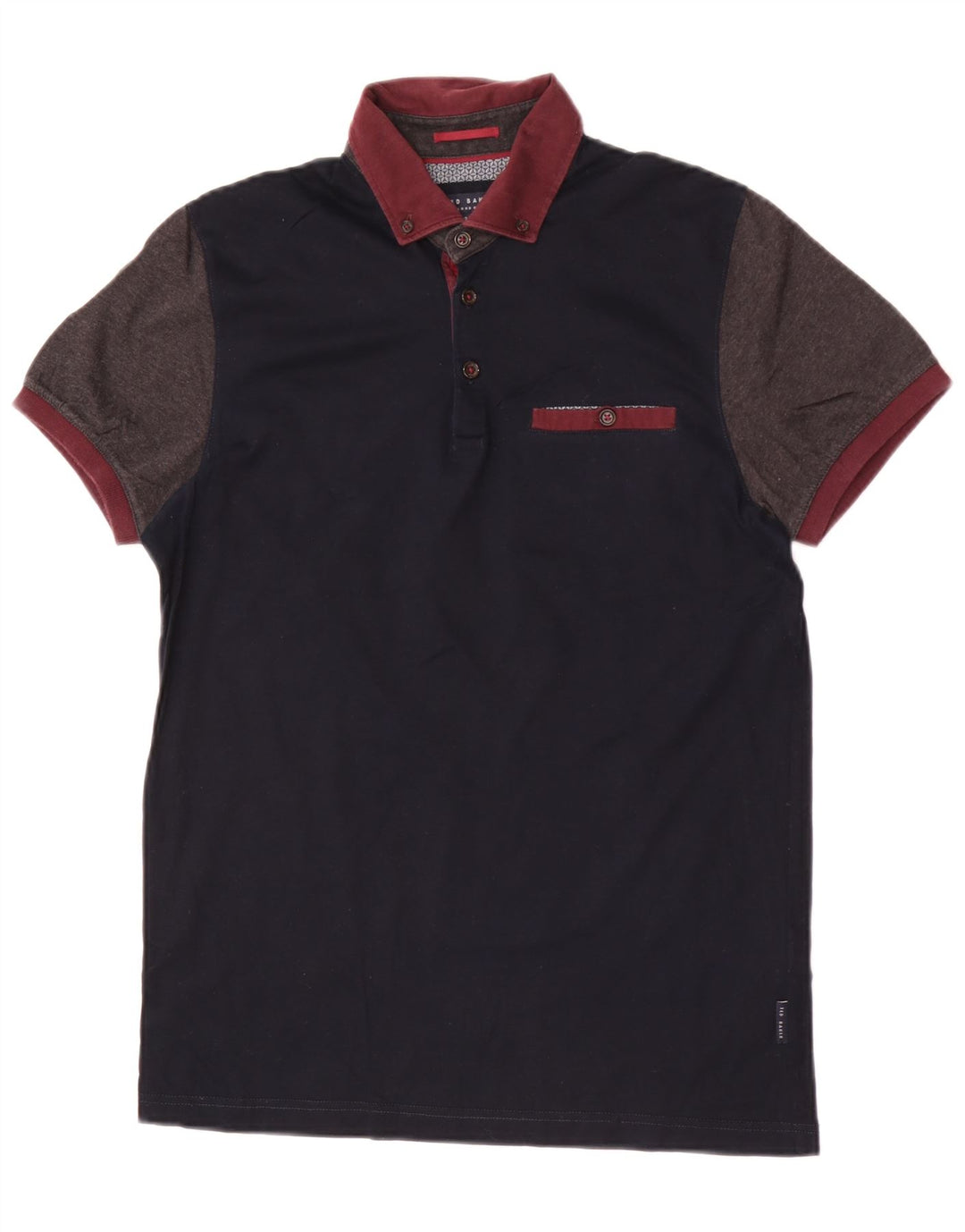 Ted Baker Herren-Poloshirt, Größe 2, klein, marineblau, Colourblock-Baumwolle