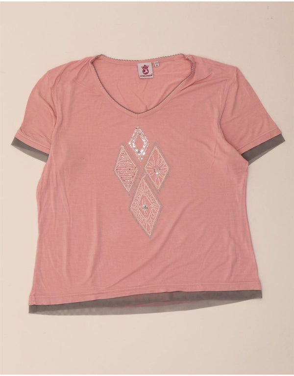 Gymnasium Damen Grafik-T-Shirt-Oberteil UK 18 XL Pink Argyle/Diamond Viscose