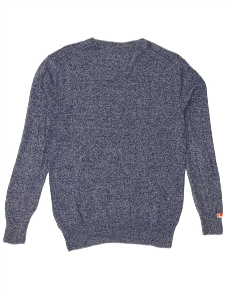 Superdry Herren Jersey-Pullover mit Rundhalsausschnitt, Mittelblau gesprenkelte Baumwolle