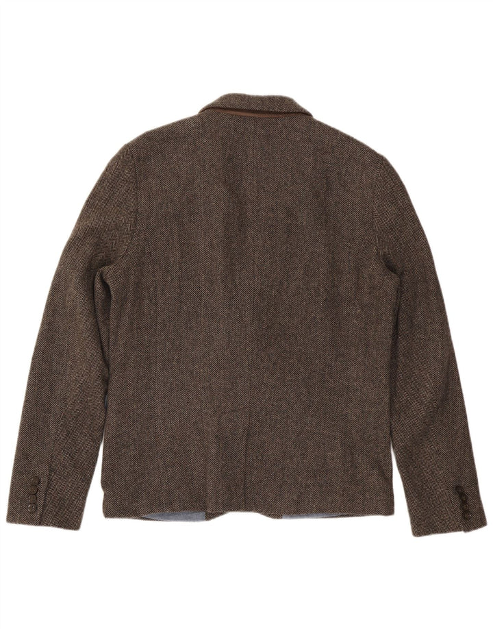 Superdry Herren-Blazer mit 2 Knöpfen, UK 44, 2XL, braune Baumwolle mit Fischgrätenmuster