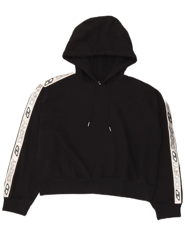 Dkny Womens Oversized Crop Graphic Hoodie Pullover UK 18 XL Schwarz Baumwolle