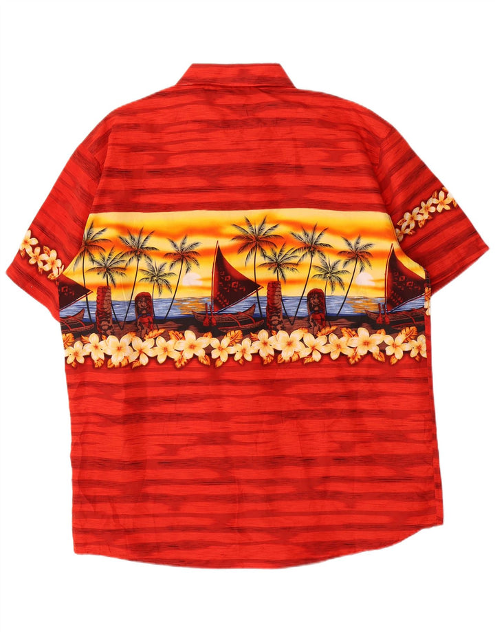 Lowes Herren-Kurzarmhemd, groß, rot, geblümt, Polyester, hawaiianisch