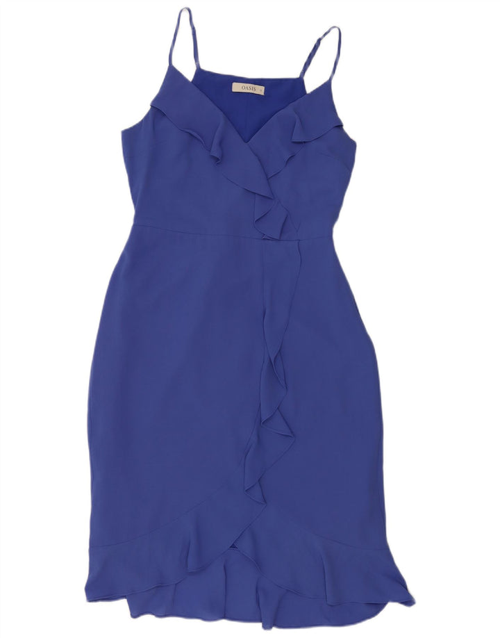 Oasis Damen ärmelloses Etuikleid mit Rüschen vorne, UK 12, Mittelblau