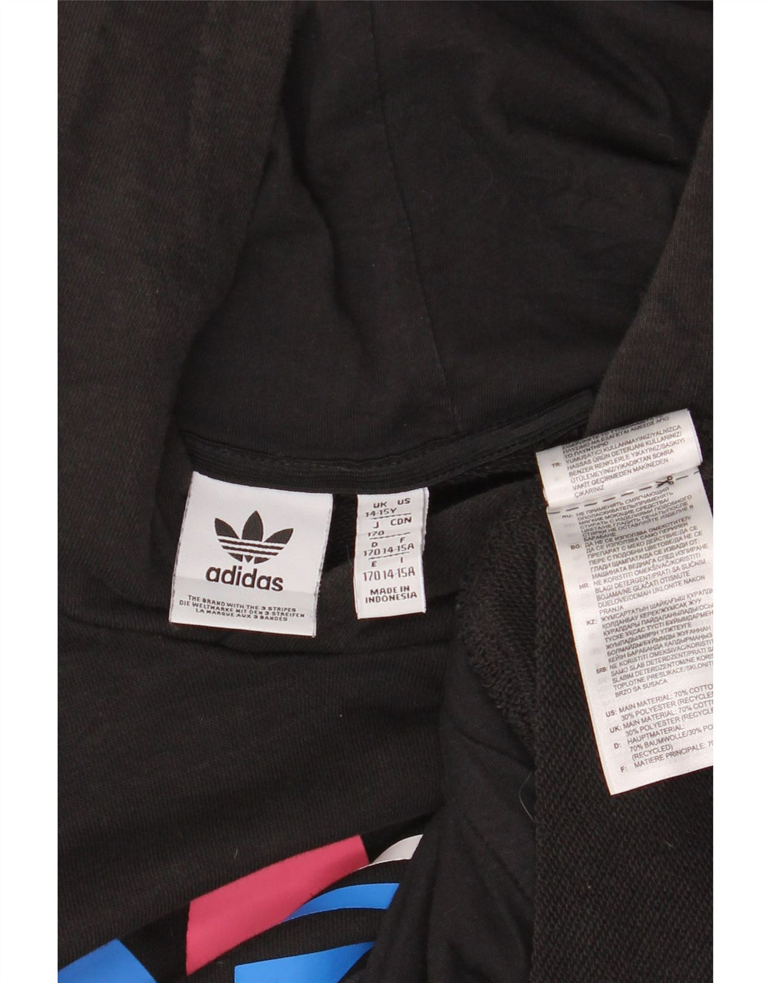 ADIDAS Kapuzenpullover mit Grafik für Jungen, 14–15 Jahre, schwarze Baumwolle