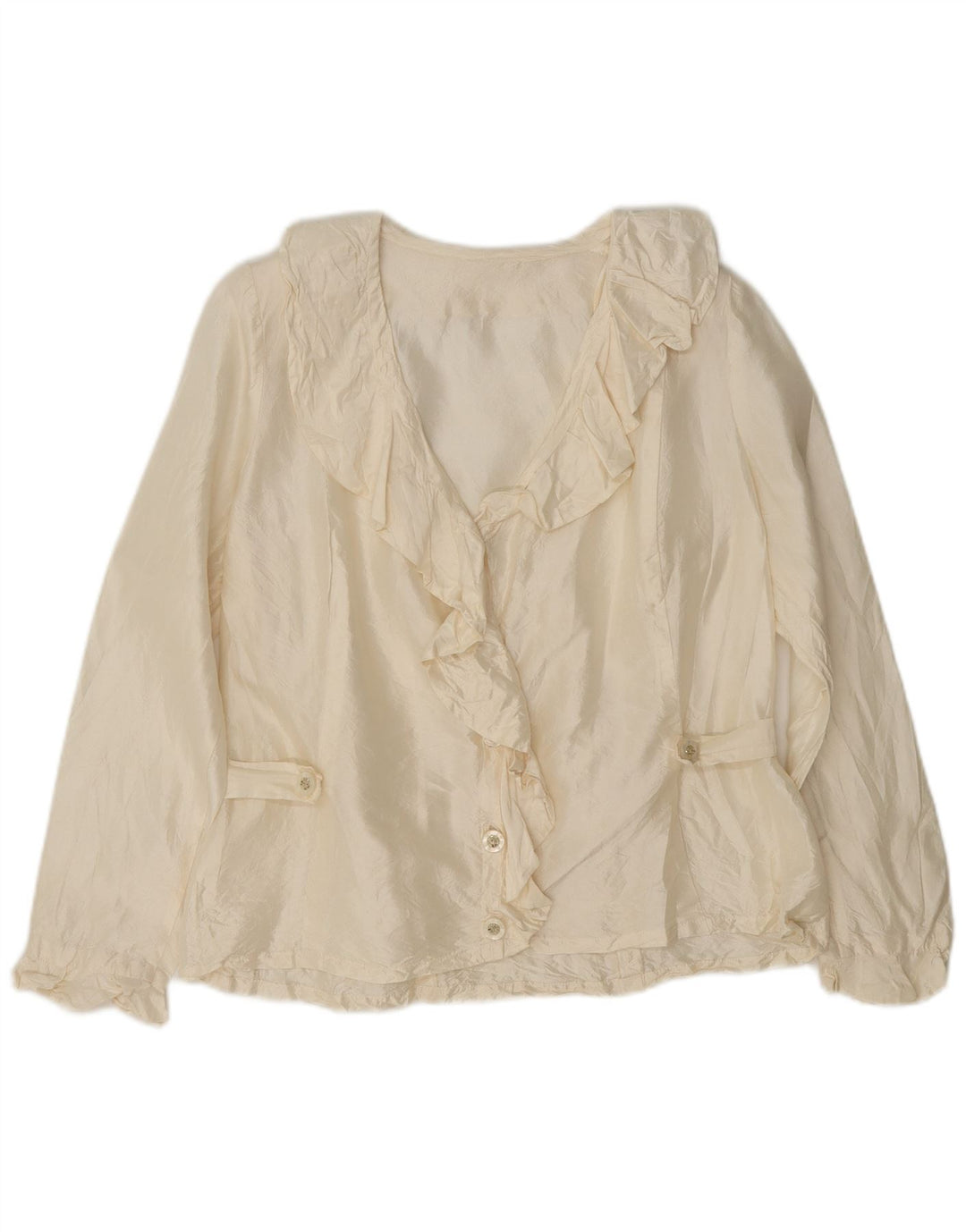 Vintage Damen-Hemdbluse mit Rüschen vorne, Gr. 10, Größe S, gebrochenes Weiß