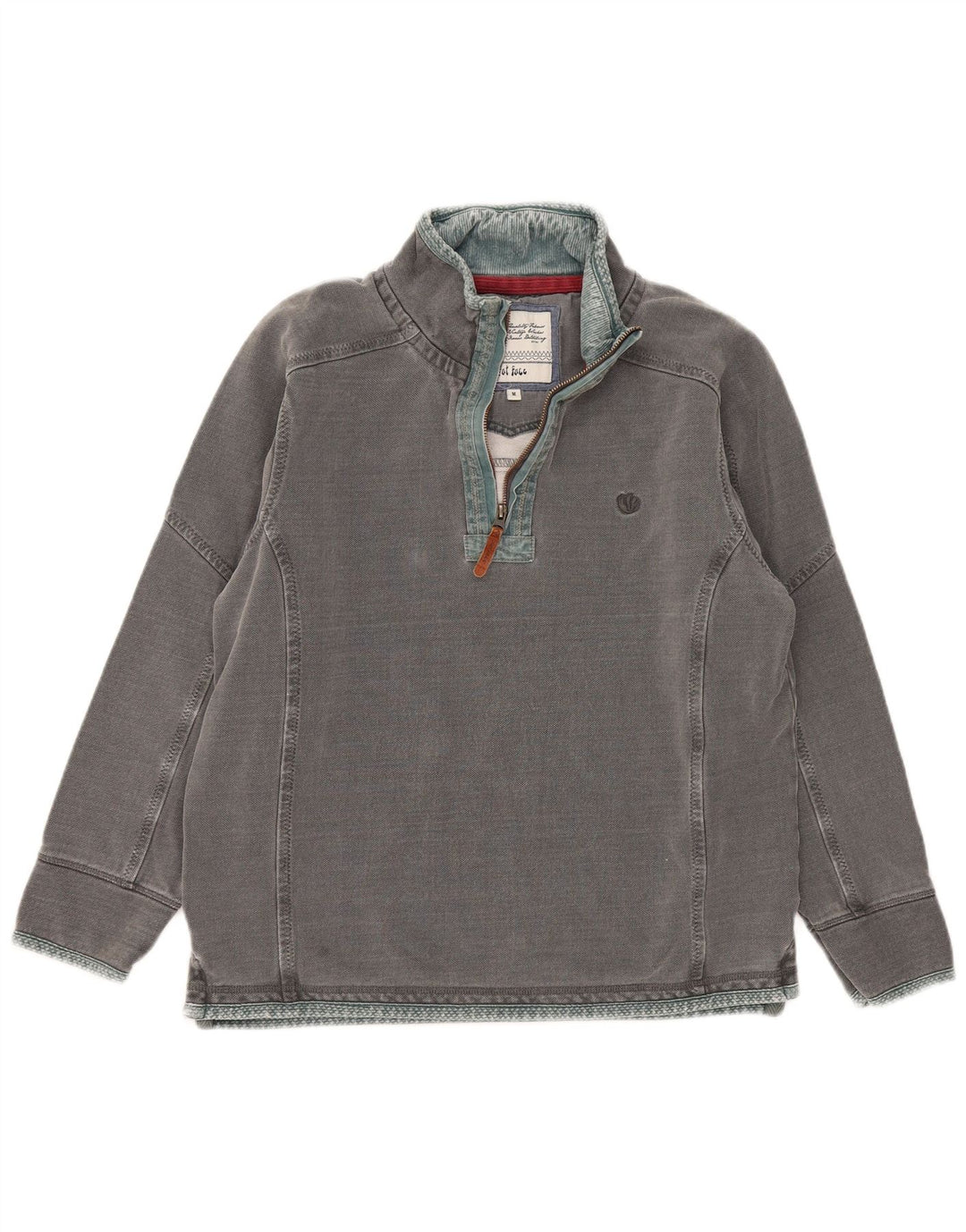 Fat Face Herren-Sweatshirt mit Reißverschluss am Hals, mittelgraue Baumwolle