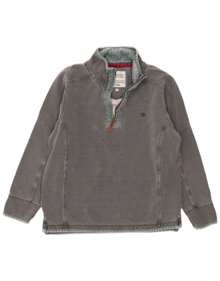 Fat Face Herren-Sweatshirt mit Reißverschluss am Hals, mittelgraue Baumwolle