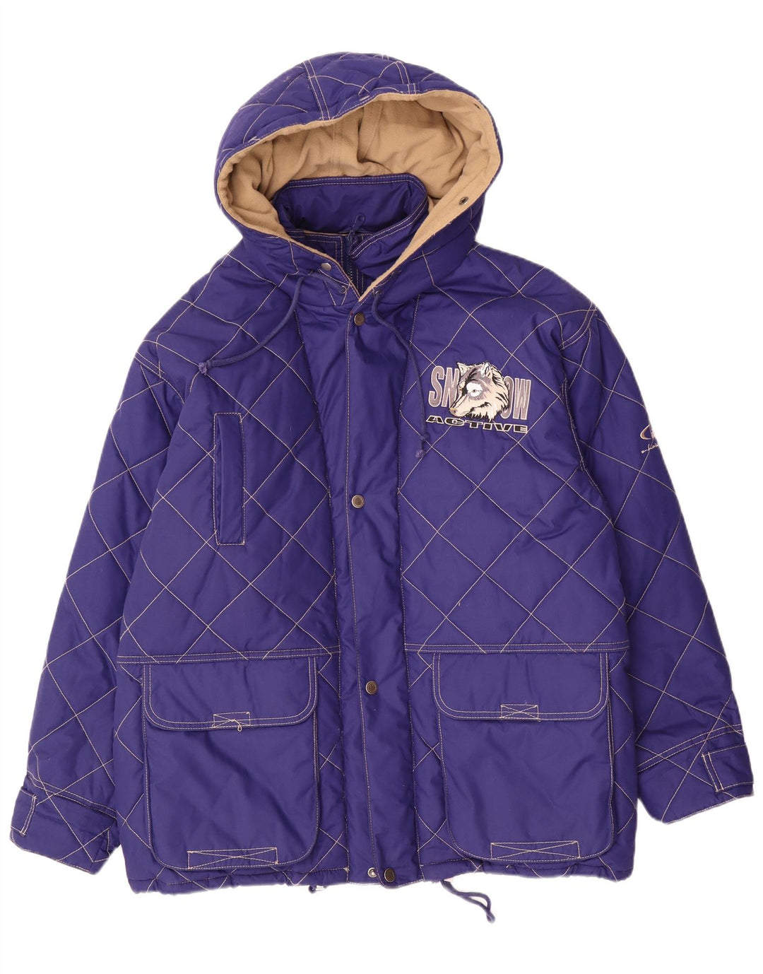Vintage Herren Steppjacke mit Kapuze UK 42 XL Lila Polyester