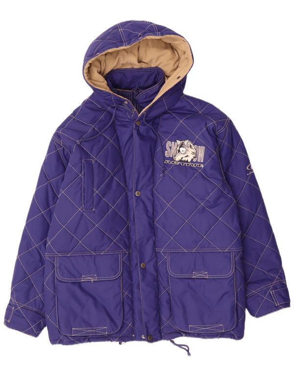 Vintage Herren Steppjacke mit Kapuze UK 42 XL Lila Polyester