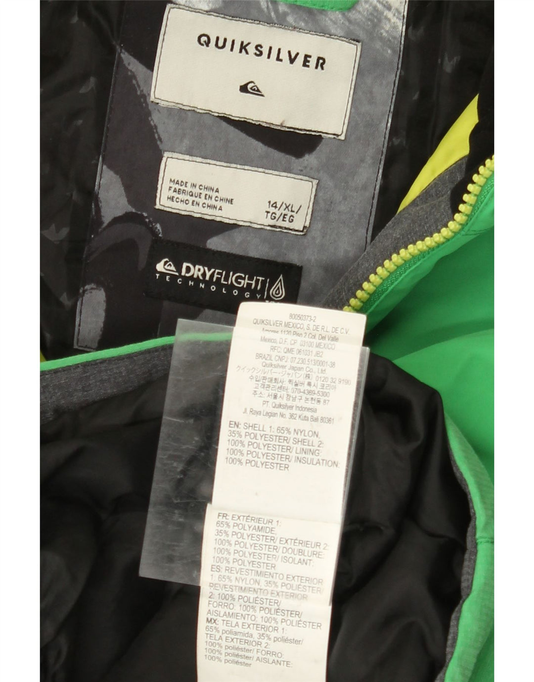 QUIKSILVER Jungen-Windjacke mit Kapuze, 13–14 Jahre, XL, grünes Nylon