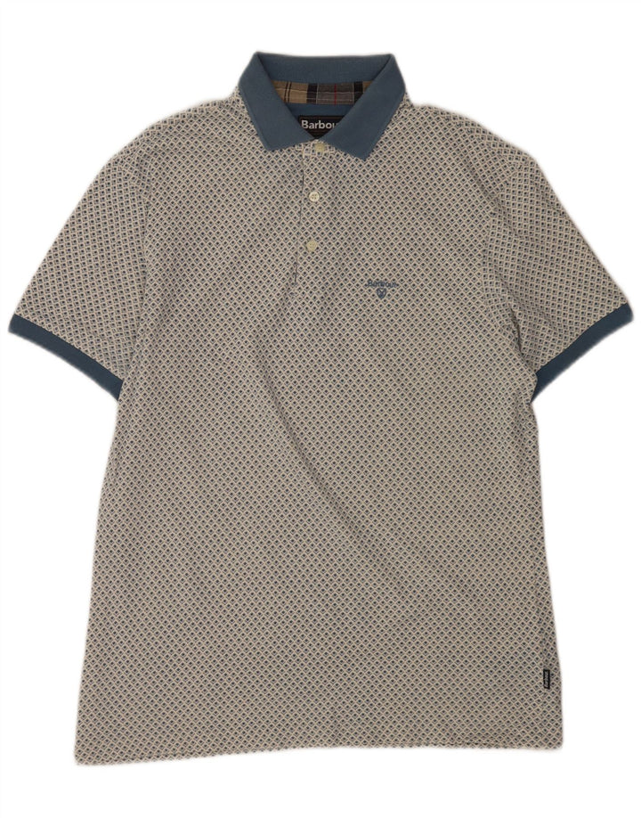 Barbour Herren-Poloshirt, große blaue geometrische Baumwolle
