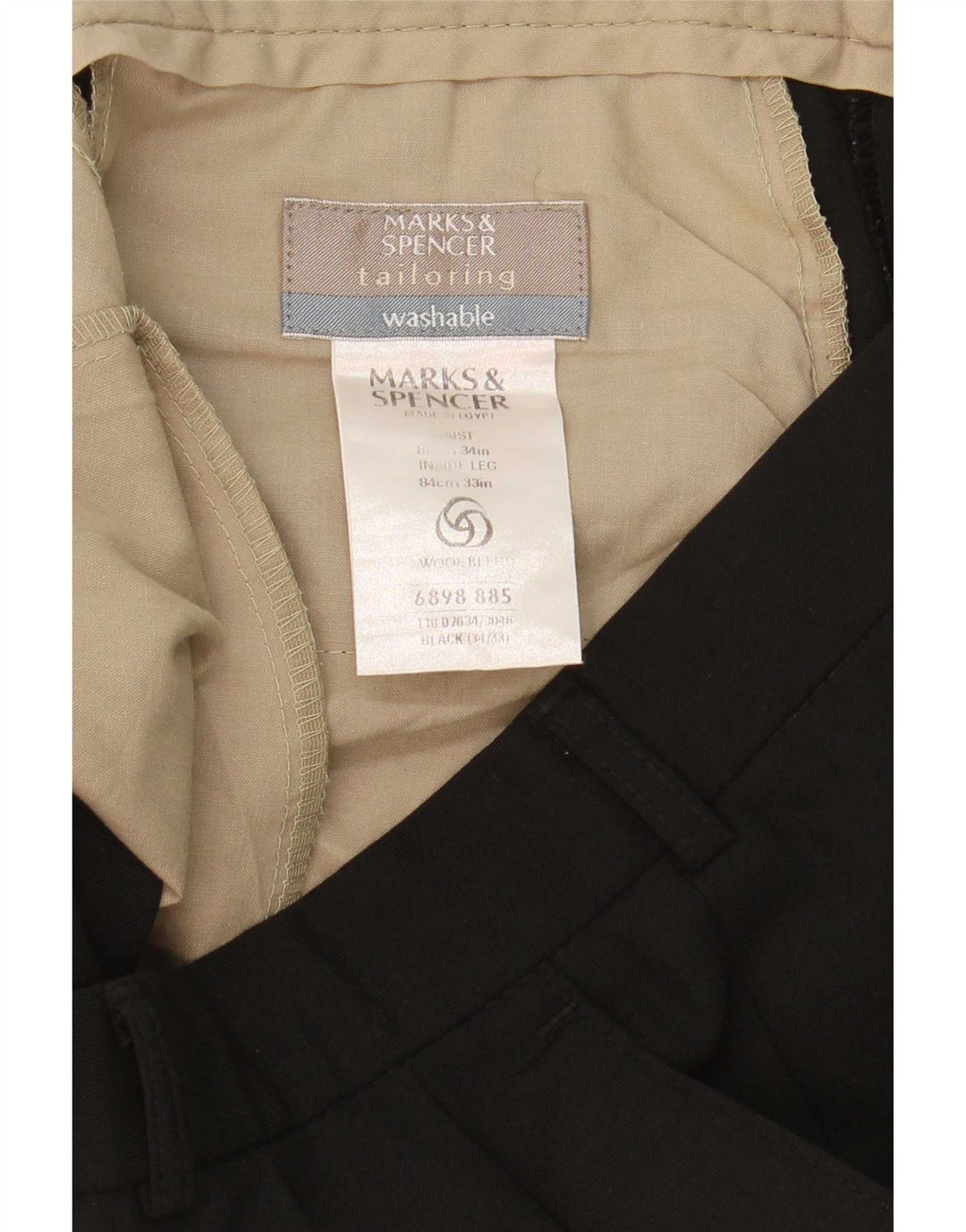 Marks & Spencer Herren-Anzughose mit Pegged-Anzug, W34, L33, schwarzes Polyester