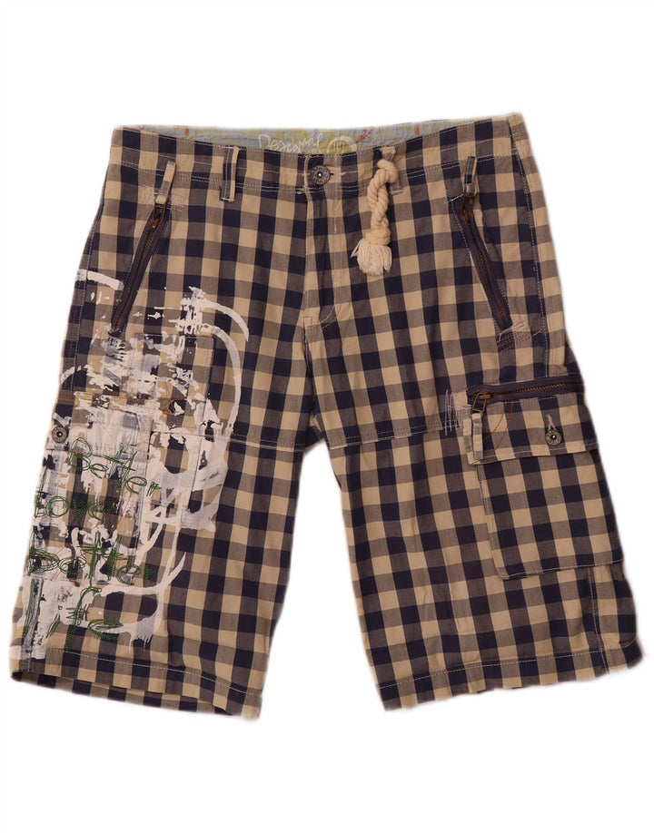 Desigual Damen Graphic Cargo Shorts EU 42 Large W34 Marineblau Gingham