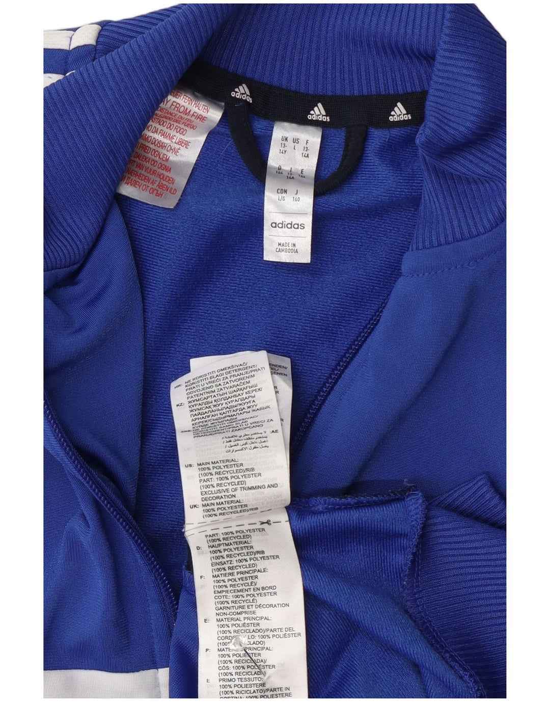 Adidas Jungen-Trainingsanzug-Top-Jacke, 13–14 Jahre, blaues Colourblock-Polyester