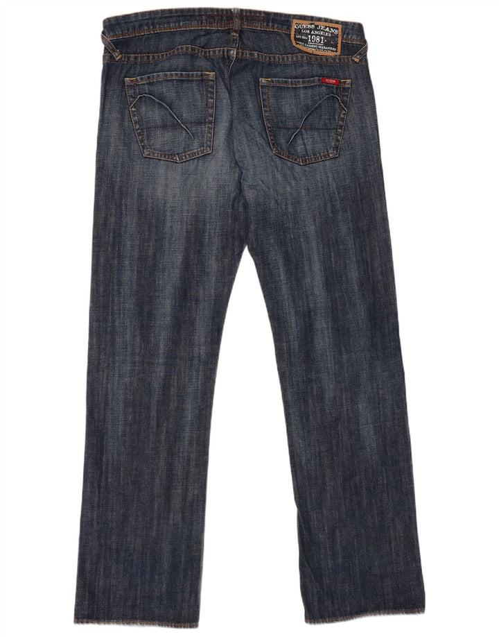 Guess Herren Straight Jeans W38 L34 Blaue Baumwolle
