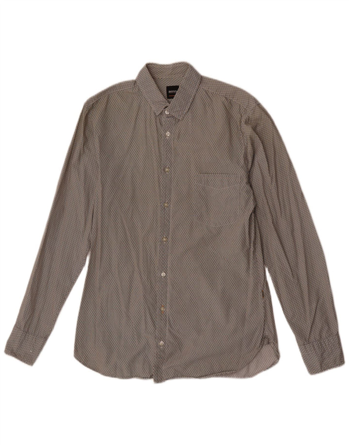 Hugo Boss Herren Slim-Fit-Hemd aus kleiner, grau gefleckter Baumwolle
