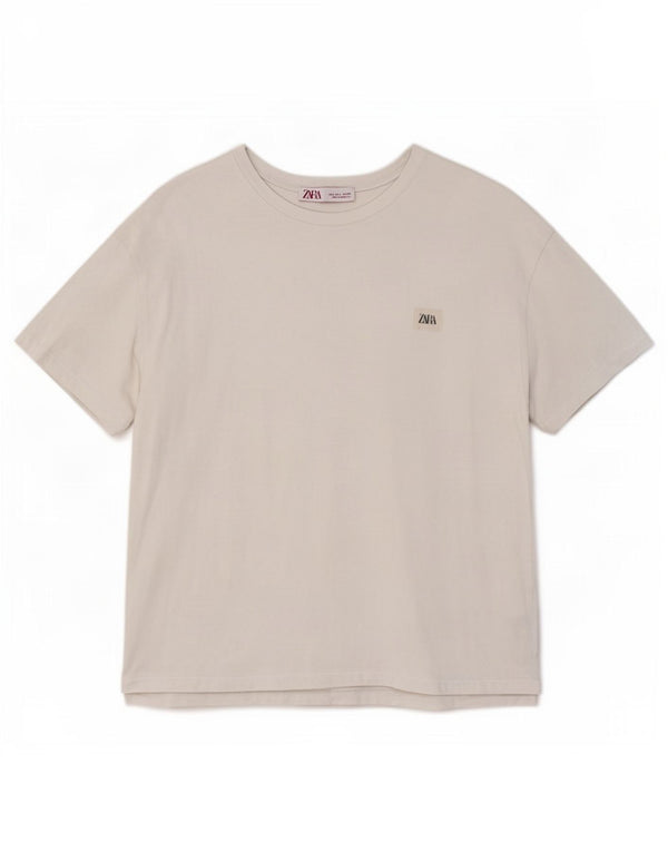 Zara Damen T-Shirt Top UK 16 Large Weiße Baumwolle