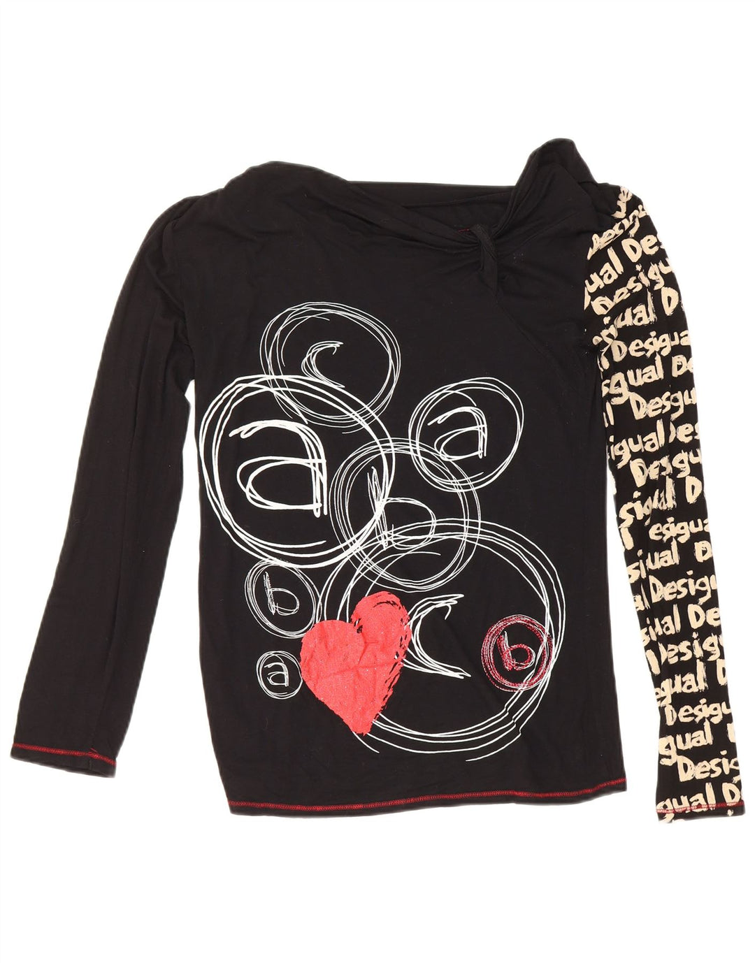 Desigual Damen Graphic Top Langarm UK 12 Medium Schwarz