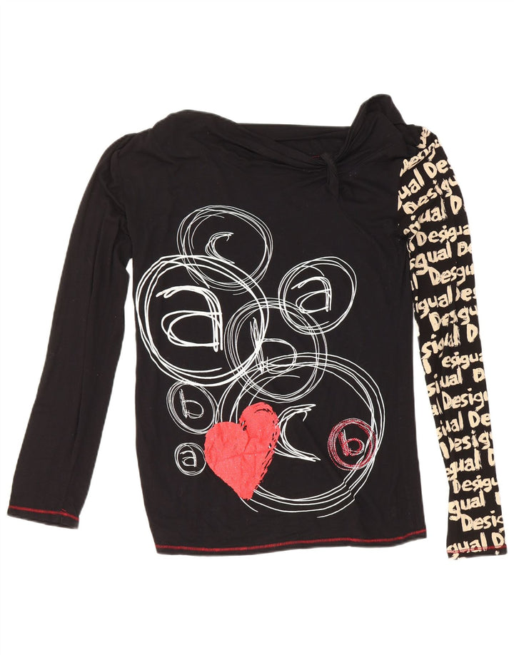 Desigual Damen Graphic Top Langarm UK 12 Medium Schwarz