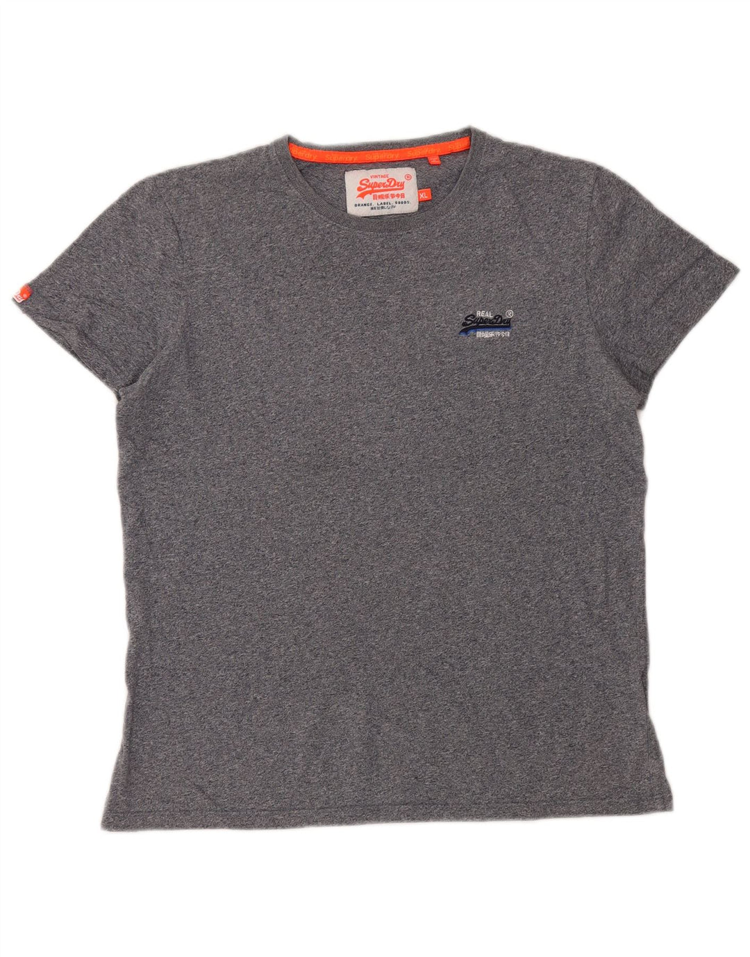 SUPERDRY Herren-T-Shirt-Oberteil XL aus blau melierter Baumwolle