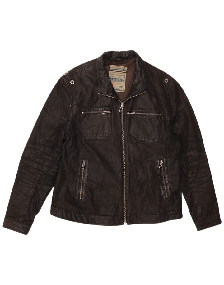 Angelo Litrico Herren Lederjacke UK 42 XL Schwarzes Leder