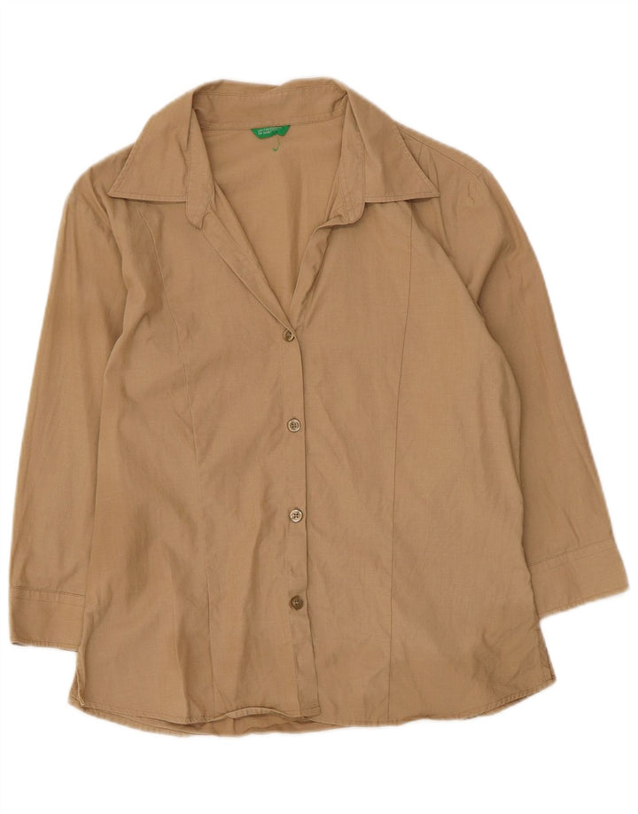 Benetton Damen-Hemdbluse mit 3/4-Ärmeln, UK 12, Mittelbeige