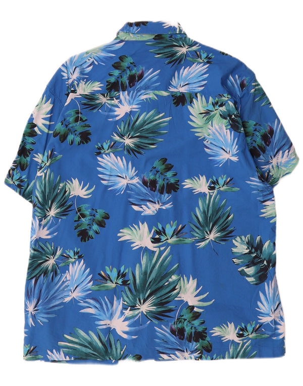 Superdry Herren-Kurzarmhemd XL mit blauem Blumenmuster aus hawaiianischer Baumwolle