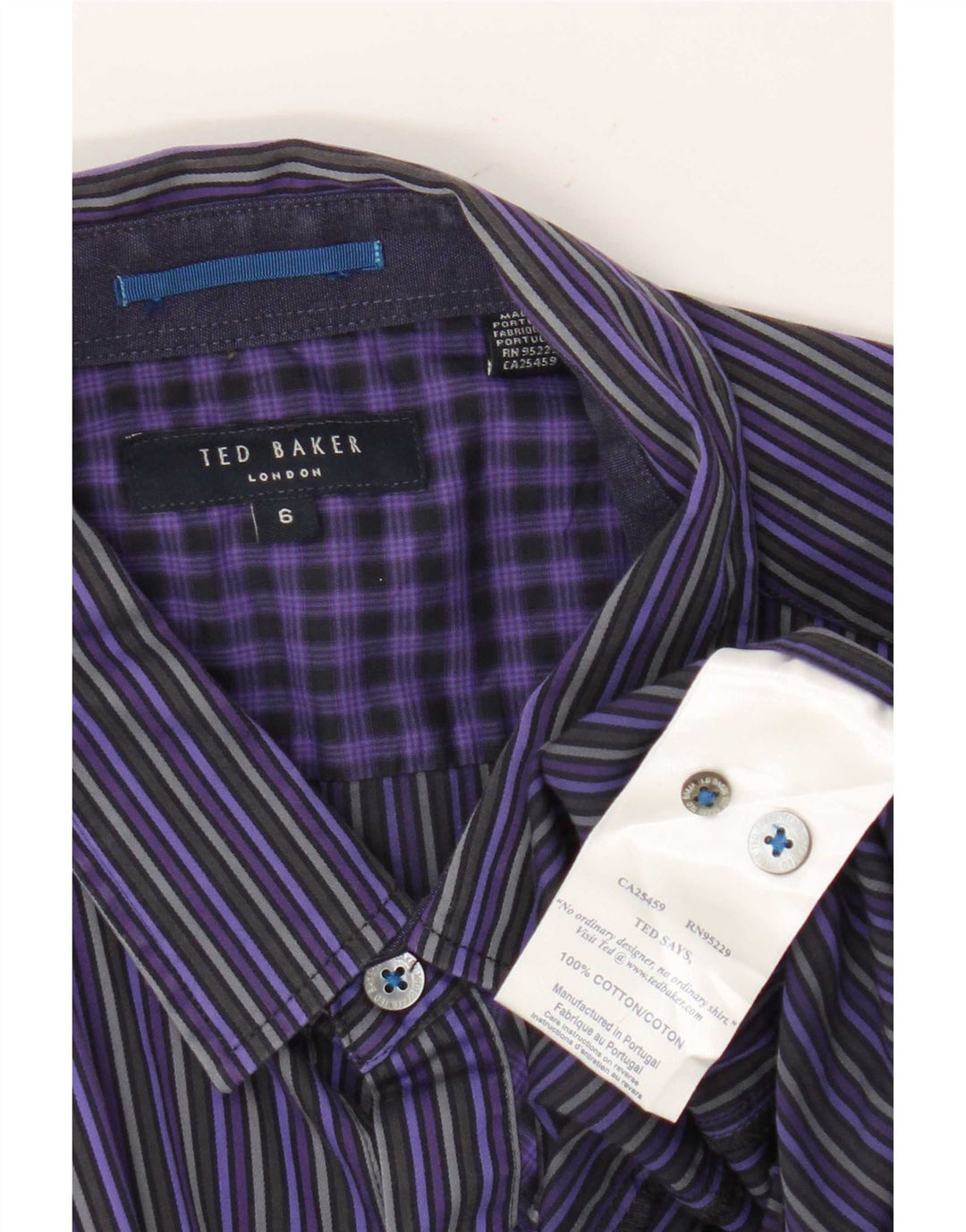 Ted Baker Herrenhemd Größe 6 2XL Lila gestreift aus Baumwolle