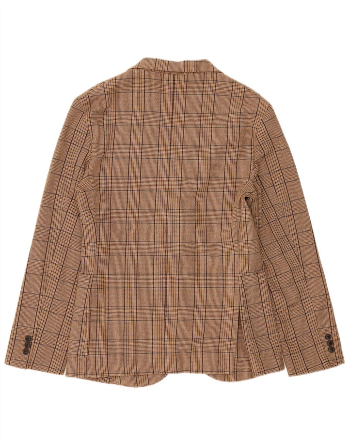 Zara Herren-Blazer mit 2 Knöpfen, UK 38, mittelbraun, kariert, Baumwolle