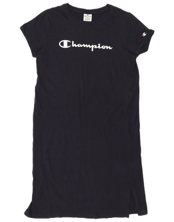 Champion Damen Grafik-T-Shirt-Kleid UK 14 Medium Marineblau Baumwolle