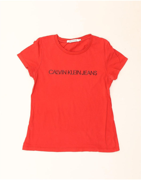 Calvin Klein Jeans Damen Grafik T-Shirt Top UK 12 Mittelrot