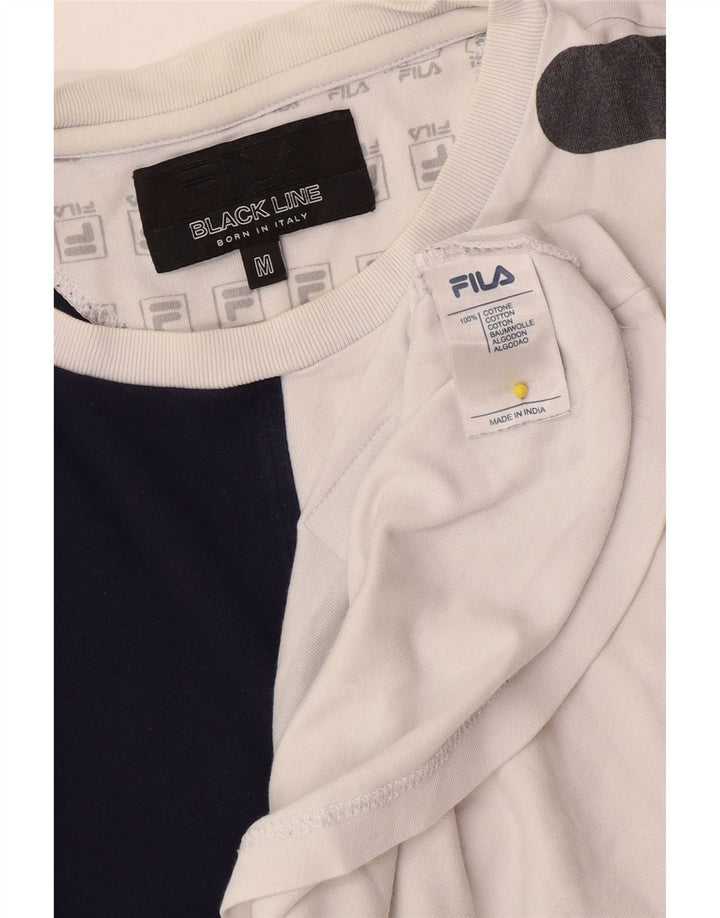 Fila Herren Grafik-T-Shirt-Oberteil aus mittelweißer Colourblock-Baumwolle