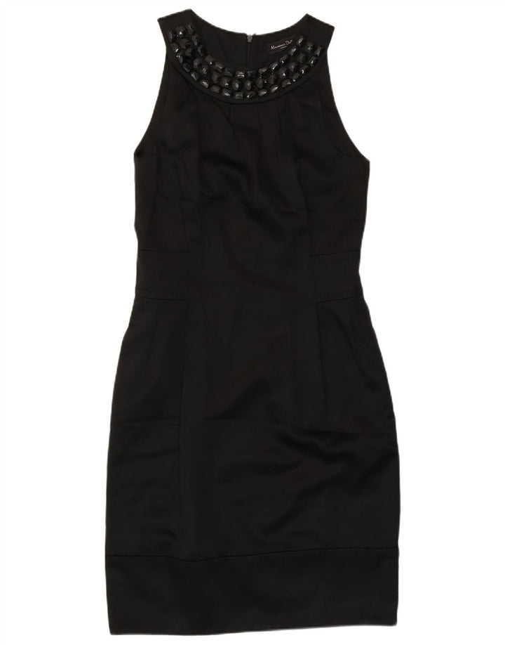 Massimo Dutti Damen Ärmelloses Etuikleid EU 38 Small Schwarze Baumwolle