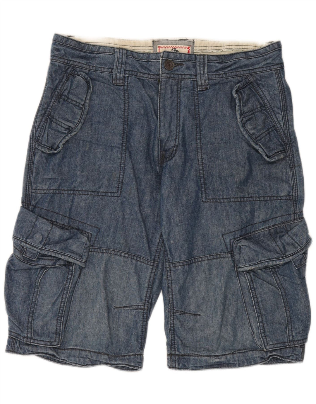 FAT FACE Herren Cargo Denim Shorts W32 Mittelblaue Baumwolle