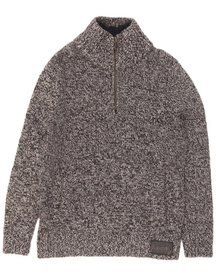 Superdry Herren-Pullover mit Reißverschluss am Hals, 2XL, grau geflecktes Acryl