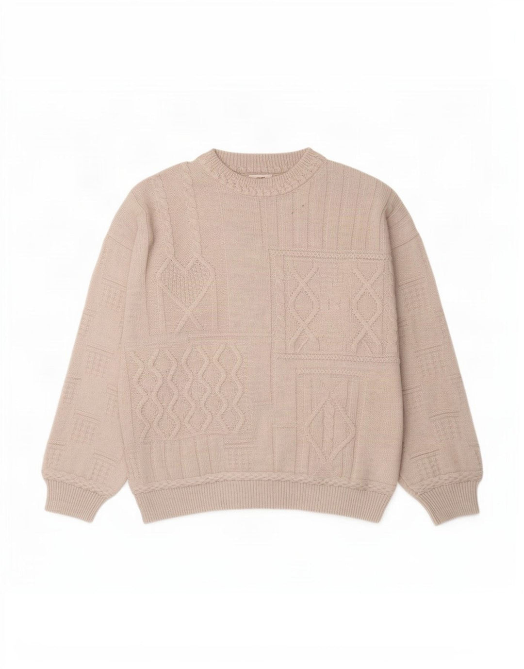 Paco Calvari Herren-Pullover mit Rundhalsausschnitt, Größe 50/52, mittelweiß, geometrisch
