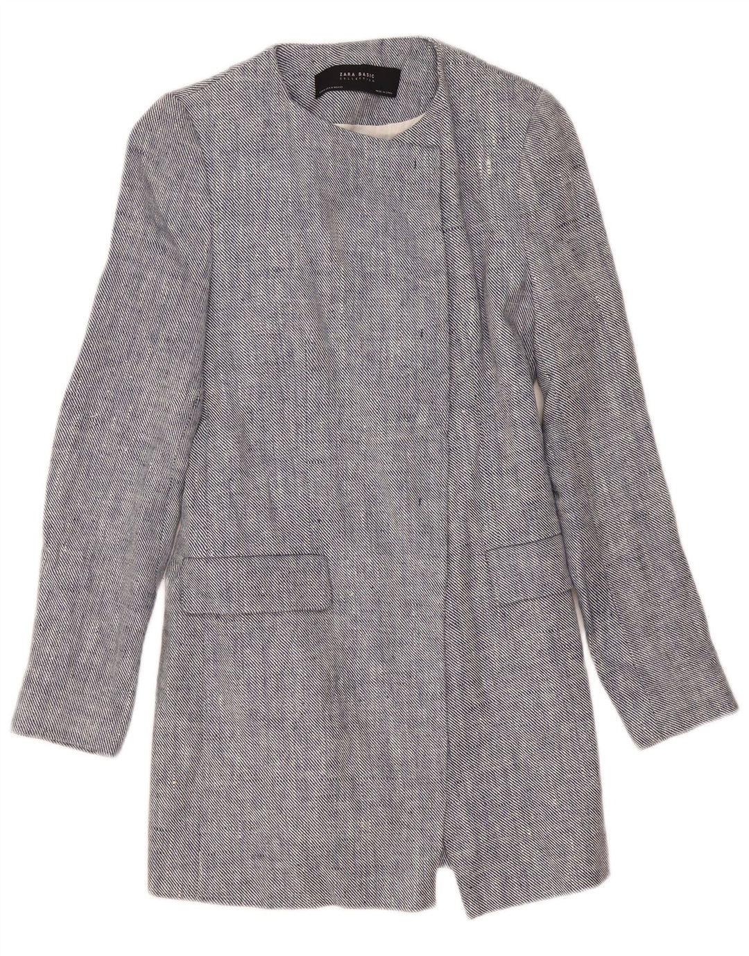 Zara Damen Longline Open Blazer Jacke UK 12 Mittelblaues Leinen