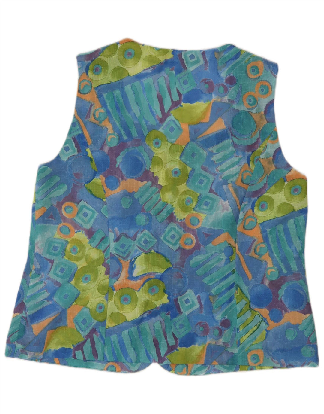 Vintage Damen Ärmelloses Blusentop UK 16 Großes blaues geometrisches Polyester