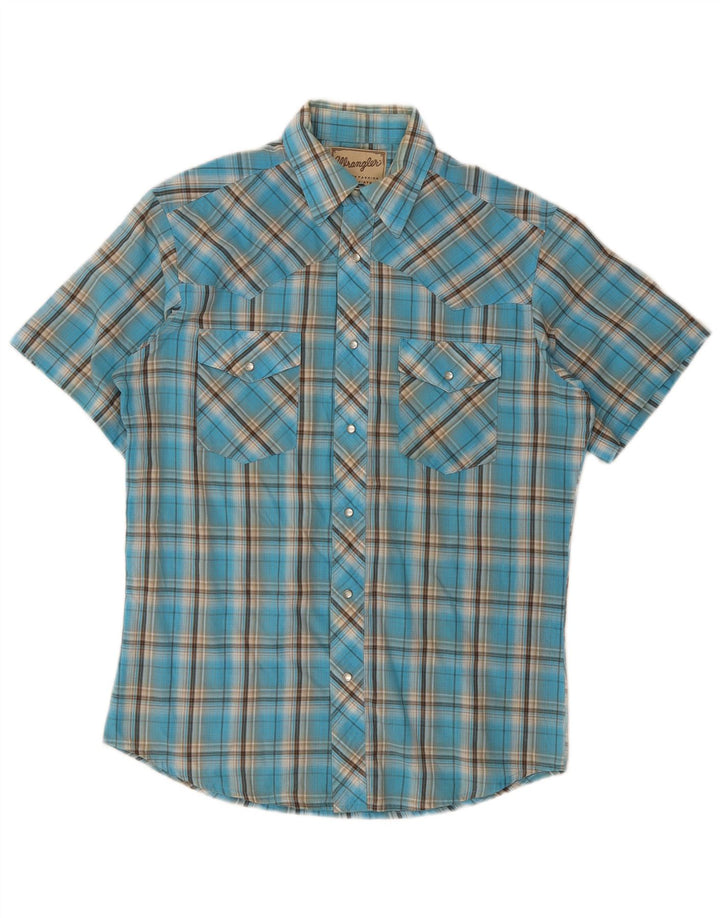 Wrangler Herren Western-Kurzarmhemd Mittelblau kariert