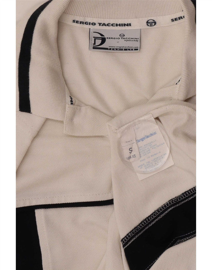 Sergio Tacchini Herren-Poloshirt, klein, weiße Colourblock-Baumwolle