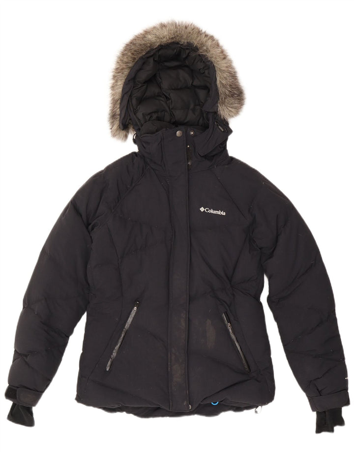 COLUMBIA Damen Omni-Heat Wattierte Jacke mit Kapuze UK 10 Small Marineblaues Nylon