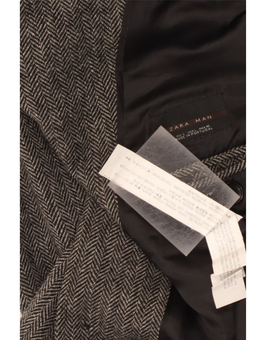Zara Herren Longline Classic Fit Mantel UK 40 Large Grau Herringbone