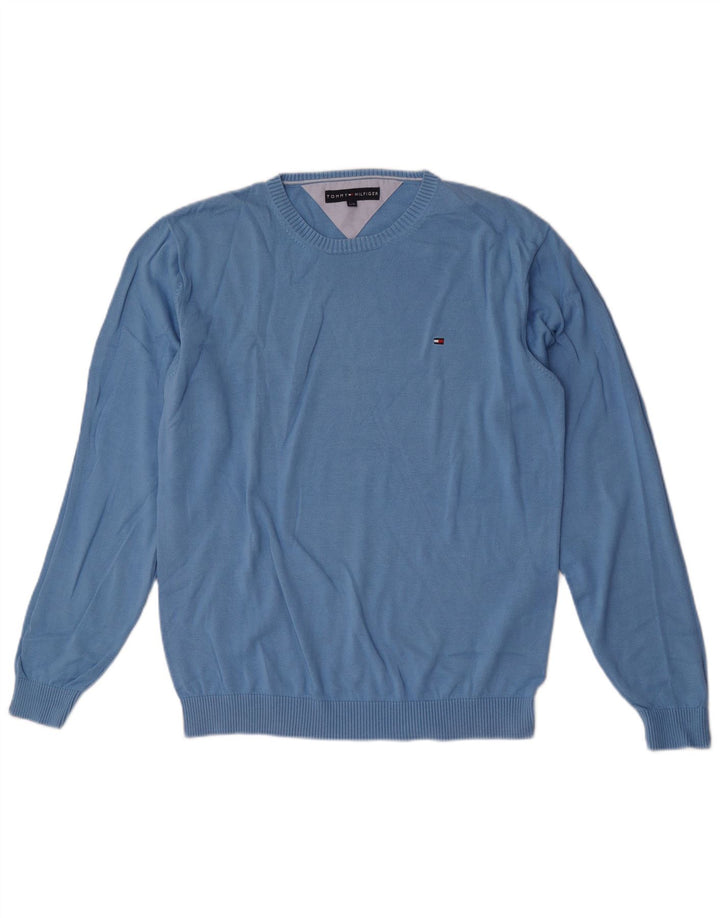 Tommy Hilfiger Herren-Pullover mit Rundhalsausschnitt, groß, aus blauer Baumwolle