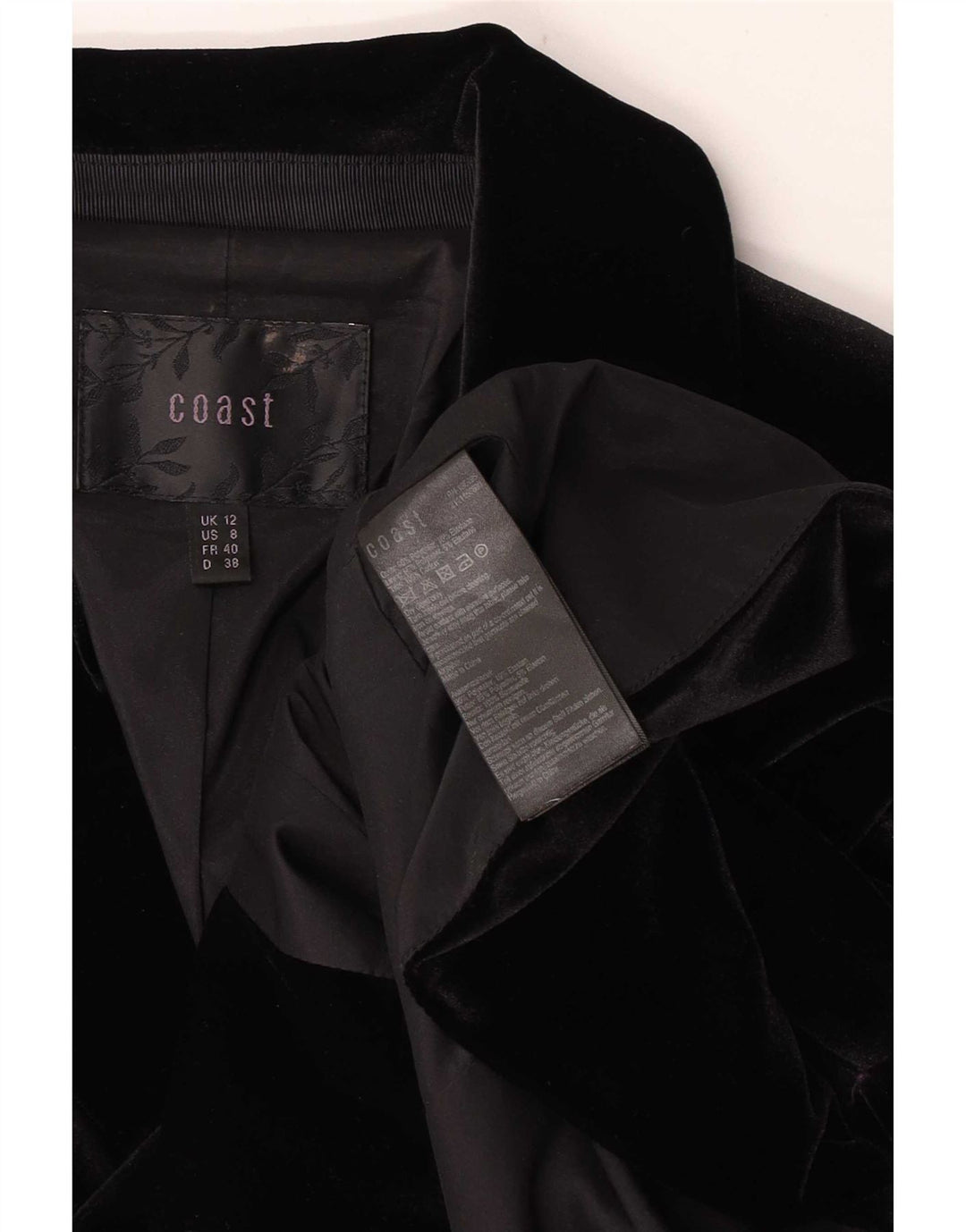 Coast Damen-Blazer aus Samt mit 1 Knopf, Größe UK 12, Mittelschwarz, Polyester