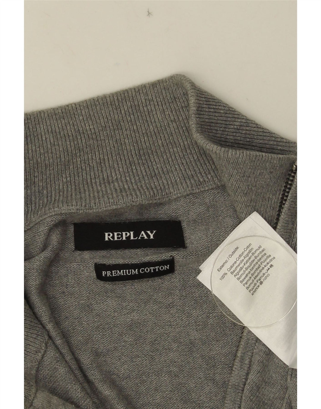 Replay Herren-Pullover mit Reißverschluss am Hals, große graue Baumwolle